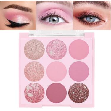 Imagem de GUANTIAN Paleta de maquiagem de sombra rosa brilhante 9 cores, paleta de sombras brilhantes com glitter fosco altamente pigmentado à prova d'água para festas (9 cores rosa)