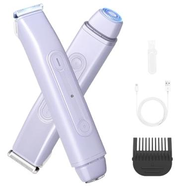 Imagem de QREEYX Aparador de biquíni elétrico para mulheres, 2 em 1 de cabeça dupla, sem fio, aparador de pelos corporais, remoção de pelos faciais para rosto, lábio, queixo, pernas púbicas, axilas, IPX6, à