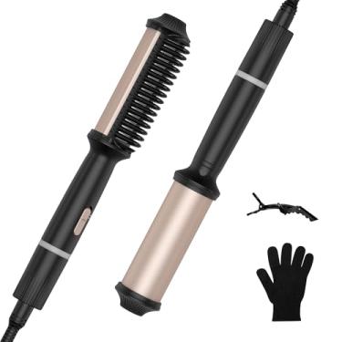 Imagem de Escova alisadora de cabelo e modelador de cabelo 2 em 1 - pente alisador antiqueimadura 7 configurações de temperatura até 250-450F com revestimento cerâmico, aquecimento rápido 20s, ferramentas de