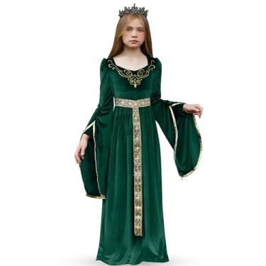 Imagem de BesserBay Vestido elegante de princesa renascentista medieval de Halloween para meninas 4 a 14 anos, Verde, 8 Anos