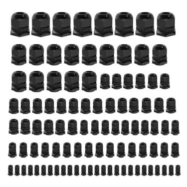 Imagem de Prensa-cabos 100 peças juntas impermeáveis para prensa de cabos, conectores de cabo impermeáveis pretos ajustáveis 3-25 mm PG7 PG9 PG11 PG13.5 PG21 PG29 plástico 4 glândulas de cabo e juntas em caixa