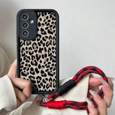 Imagem de Capa de cordão com corrente de leopardo para Samsung S25 S24 S23 S22 S21 Plus Ultra S20 FE A50 A05 11 30 20 Capa de celular de TPU macio, J24, preta, SS, para S21 Ultra