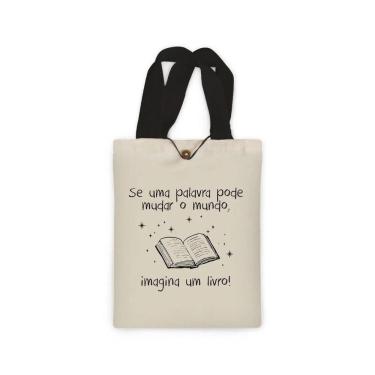 Imagem de Ecobag presente pequena livro book algodão sustentável cru ou preta kindle capa presente natal dia dos professores