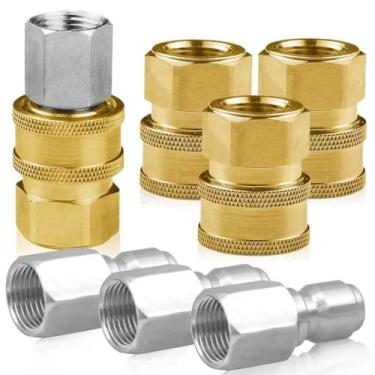 Imagem de Kit de conectores rápidos macho e fêmea NPT de 3/8 polegadas NPT conjunto de adaptadores de lavadora de pressão classificação 5000 PSI (4 pares)