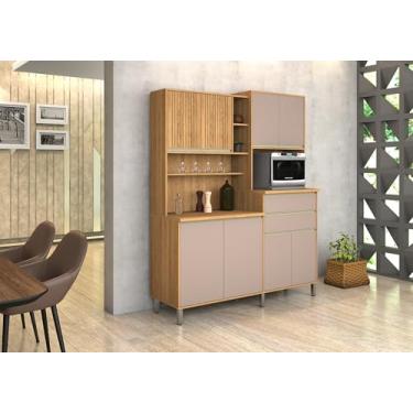 Imagem de Armário De Cozinha MDF Robusto 100% Nicho De Microondas Porta Ripada Detalhe Decorativo Sala De Jantar