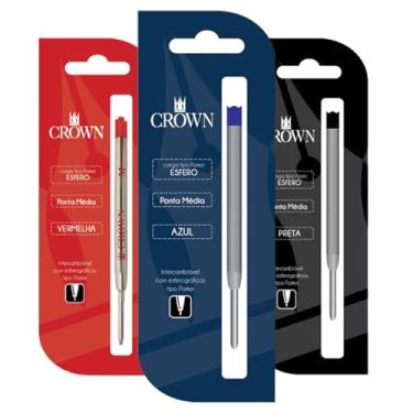 Imagem de Carga Para Caneta Crown Padrão Parker Refil 1 Unid. Original Diversas Cores de Tinta - CA14007A CA14007P CA14007V (Azul Preta Vermelha) Recarga de Canetas (VERMELHA)
