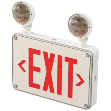 Imagem de Luz de emergência LED à prova d'água, letra vermelha, luz de emergência LED dupla rotacional com bateria reserva, grau comercial, resistente ao fogo, adequada para montagem na parede, local molhado