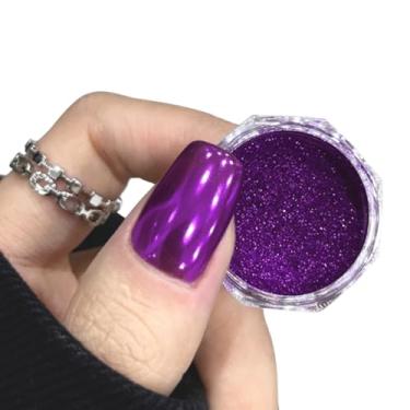 Imagem de Pó de unha holográfico roxo cromado violeta efeito espelhado metálico esmaltado pó de pigmento aurora reflexivo pó para esmalte de gel unhas decoração artística com ferramenta