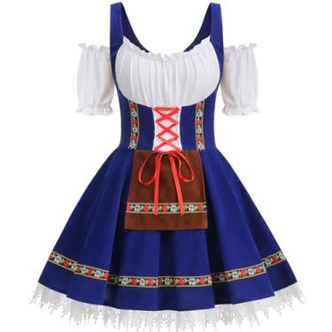 Imagem de GRAJTCIN Fantasia feminina Oktoberfest Dirndl bávaro alemão vestido plus size Octoberfest roupas para carnaval de Halloween (3GG, azul)