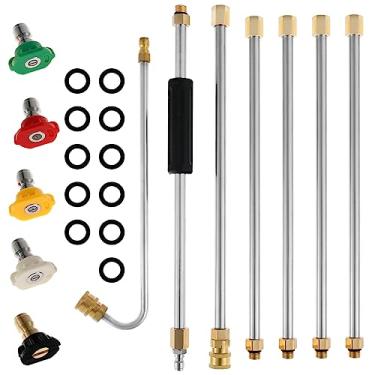 Imagem de Varinha de extensão de lavadora de pressão, lança de lavadora de conexão rápida de 1/4 polegada com bocais de 0-60° arruelas de anel de vedação anti-vazamento para limpeza de jardim, carro, irrigação