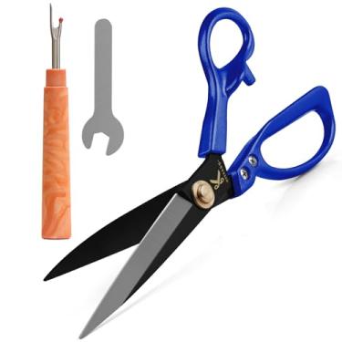 Imagem de Tesoura de costura resistente de 25,4 cm, tesoura de tecido profissional, tesouras de alfaiate de costureira, tesouras de aço de alto carbono com rasgadores de costura e mini chave inglesa, ferramenta