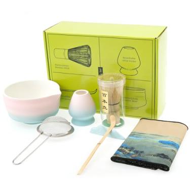 Imagem de Conjunto de batedor Matcha – 7 peças de kit de chá Matcha doméstico japonês para cerimônia de chá tradicional, com batedor de bambu feito à mão, colher matcha, suporte matcha, tigela matcha para