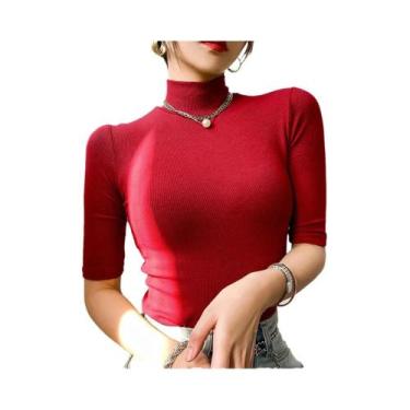 Imagem de Camiseta Branca Feminina Casual - Algodão, Gola Alta e Manga Curta, BR