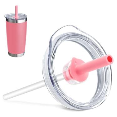 Imagem de Prurex Tampa de canudo de silicone de 590 ml para Yeti Rambler, Old Style Rtic e mais, tampa de substituição para copo de 8 cm de diâmetro, tampa de copo com canudo (rosa)