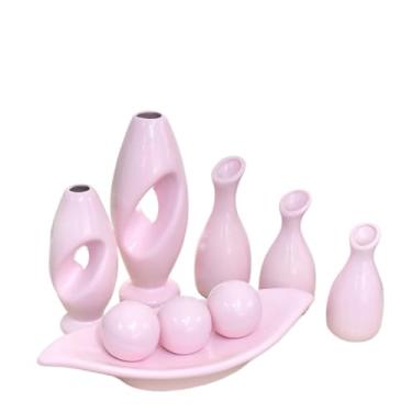 Imagem de Vasos Decorativos Para Sala,Enfeite 9 Vasos Peça Decorativo Kit Cerâmica Rack Sala Conjunto Completo Trio Casa Centro Mesa Dupla(ROSA LISO 9PÇS)