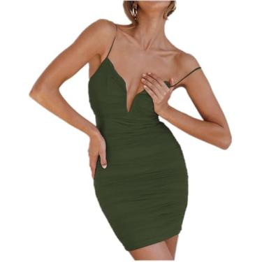Imagem de Vestido De Espaguete De Verão Feminino Vestido De Estilingue De Cor Sólida Feminina Com Decote Em V Sem Encosto Vestido Curto Para Senhoras, Green, L