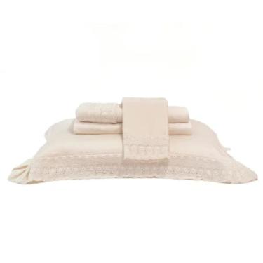 Imagem de Jogo de Cama King 04 Peças Cristal Renda Renascença 300 Fios Buettner - Pérola