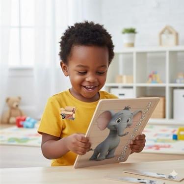 Imagem de Brinquedo Pedagógico Educativo Em Madeira Quebra Cabeça Infantil Animais + Números (Elefante 1 A 10)