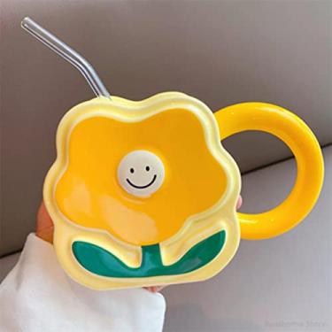 Imagem de Caneca de cerâmica com flor criativa de 400 ml para escritório xícara de café fofa casa café da manhã leite chá casal copo de água