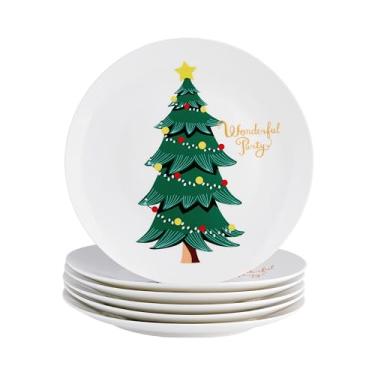 Imagem de Swuut Pratos de salada de árvore de Natal – Conjunto de 6, porcelana óssea de 20 cm – Seguro para lava-louças e micro-ondas, pratos de sobremesa/aperitivo, presente divertido para mulheres, homens