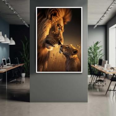 Imagem de Quadro com Moldura Leão com Filhote Decorativo Grande Sala Quarto Hall