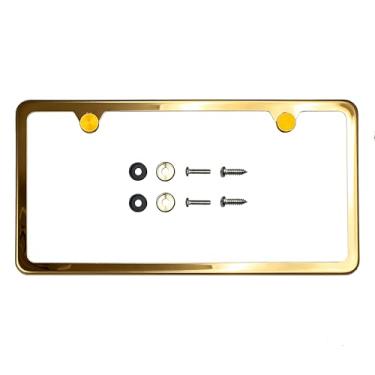 Imagem de T304 Moldura de placa de licença fina de aço inoxidável com dois furos – Acabamento polido espelhado 8K, resistente à ferrugem, design fino, ajuste universal, inclui tampas de parafuso, arruelas e