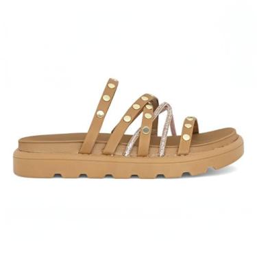 Imagem de Papete Vizzano Feminina Tratorada Tachas Brilho Macia, Marrom, 37