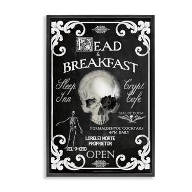 Imagem de Stupell Industries Dead & Breakfast Spooky Skull Black Framed Floater Canvas Wall Art, design by Sasha, 30 x 21