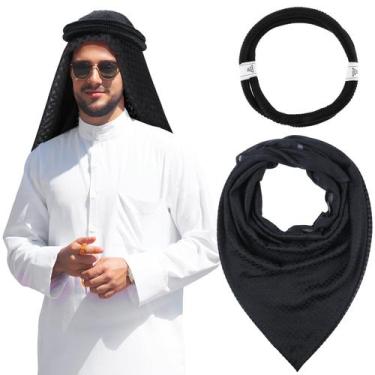 Imagem de Lenço de cabeça Holberry Arab Shemagh Muslim Keffiyeh Black - Hoolerry