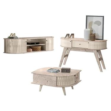 Imagem de Rack Bancada Suspensa Modena com Aparador Estoril e Mesa de Centro Indianápolis Calacata Off White - Madetec