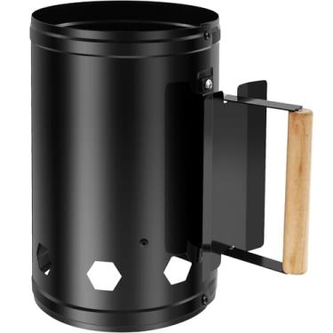 Imagem de ZLHETWT Arranque de chaminé de carvão com cabo de madeira, acendedor de chaminé rápido para churrasco, conjunto de chaminé de carvão rápido, acessórios de lareira, luvas resistentes ao calor para