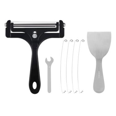 Imagem de 7pçs Kit Fatiador de Queijo, Raspador Queijo Portátil de Aço Inoxidável com Espessura Ajustável Pá com 4 Fios Reposição 1 Chave Inglesa Utensílios Cozinha para Bloco Manteiga Mussarela Cheddar