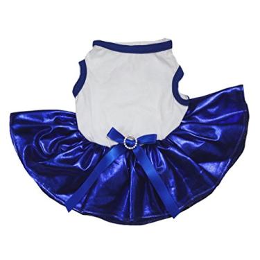 Imagem de Petitebella Camisa branca Bling Azul Royal Tutu Vestido para cachorro (pequena)