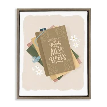 Imagem de Stupell Industries Want To Read All The Books Brown Framed Floater Canvas Wall Art, design by Sandra Picco, 21 x 17
