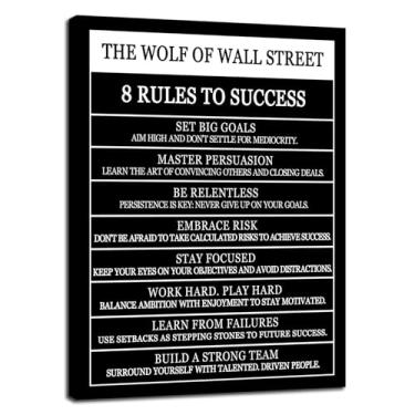 Imagem de Arte de parede motivacional O Lobo de Wall Street 8 Regras para o Sucesso Pôster em tela impresso Inspirador Decoração de Parede para Escritório Corredor Ginásio Quarto Sala de Estar Emoldurado Pronto