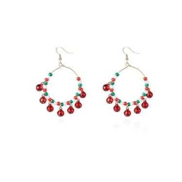 Imagem de Brincos de Natal com pingente de sino sininho com contas para mulheres - acessórios de fantasia de festa de Natal para festas de fim de ano, brincos de argola fofos, bijuterias fofas, Standard, Metal