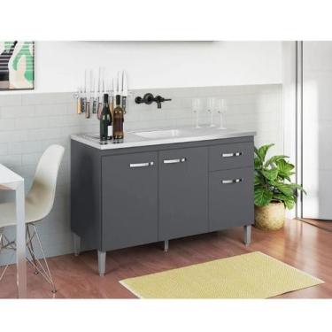 Imagem de Balcão Gabinete De Pia Gabriela 120cm Cinza Sem Tampo - Ajl Moveis