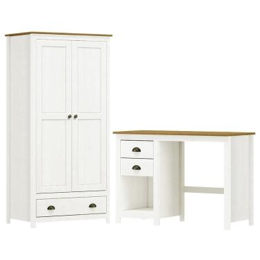 Imagem de Armario 2 PT Mesa Escrivaninha 2 GV Madeira Maciça Branco Freijo Milani Store