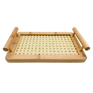 Imagem de Bandeja Retangular  Mimo Style Bambu Palhinha 35x20 cm com Alça
