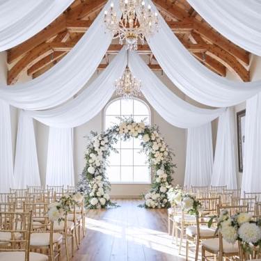 Imagem de Cortina de teto branca de 3 m × 20 m para festas de casamento, tecido drapeado de poliéster sem rugas, cortina branca para festa, barraca, hotel, banquete, salão, decoração de teto, 2 painéis, 5 × 20