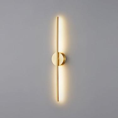 Imagem de Luminária de parede linear moderna, luminária de parede LED de latão escovado, abajur de acrílico, luminária de parede minimalista de cobre, luminária de banheiro de latão antigo, luminária