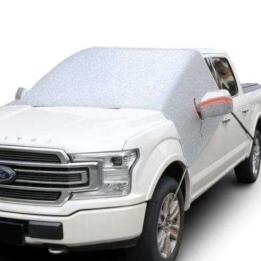 Imagem de Protetor solar de para-brisa de ajuste universal para carros, SUVs compactos e de tamanho médio, abas antirroubo, tecido PEVA forrado de algodão com laminação de alumínio laminado, capas espelhadas incluídas, patente pendente