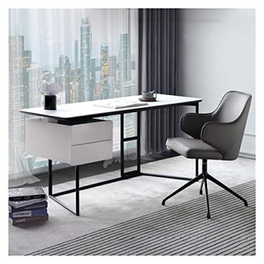 Imagem de AKALNNB Mesa de estudo, mesa de escrita, estilo minimalista moderno, mesa de escrita, leve, mármore de luxo, para computador portátil, com 2 gavetas, móveis de escritório em casa com moldura de metal