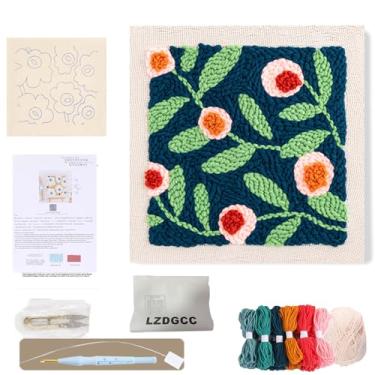 Imagem de LZDGCC Kit de agulhas de punção de bordado, kits de agulhas de perfuração para adultos, iniciantes, kit de bordado com padrão, passador, fios, agulha de apertar para presente de festival e decoração