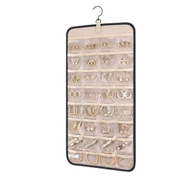 Imagem de Organizador De Joias Para Pendurar Com Cabide, Porta Joias Organizadora De Parede Com 30 Bolsos, Guarda Bijuterias, AnéIs, Brincos E Colares, Antiemaranhado