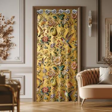 Imagem de CHGCRAFT Cortina de porta beija-flores para porta de entrada de flores cortina divisória de sala de peras com anéis de plástico cortinas de portas dobráveis para armário porta quarto sala de estar, 99