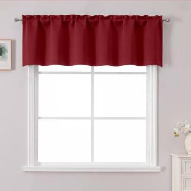 Imagem de Chyhomenyc Saia vermelha para janela, pequena cortina de cozinha para quarto e sala de estar, bolso para varão privacidade janela curta tratamento sanefa painel de beliche RV, 60Wx14L