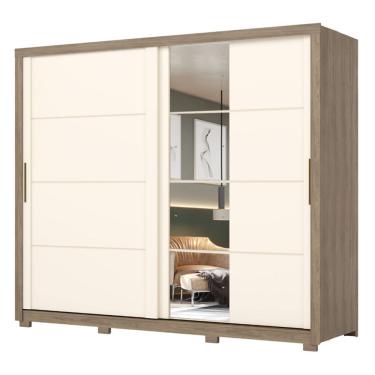 Imagem de Guarda Roupas Casal 2 Portas De Correr Com Espelho 4 Gavetas Lirio Madeirado/off White