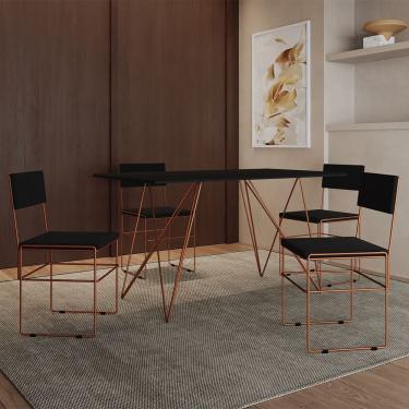 Imagem de Mesa Jantar Preta Com 4 Cadeiras Cobre E Preta Marrom