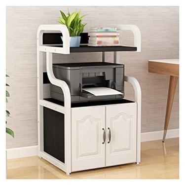 Imagem de FTOQWZXV Suporte de impressora de mesa, suporte de impressora de 3 níveis com organizador de mesa de madeira de armazenamento, para prateleira de impressora doméstica/escritório (preto)